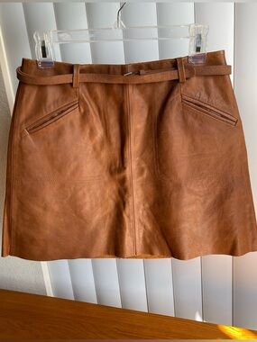 Joie Felicia Leather Mini Skirt Cognac Brown Small